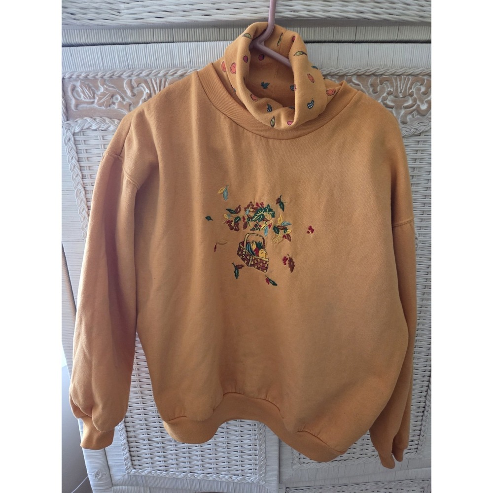 Vintage Fall Sweatshirt Womens Orange Turtleneck  Active Exchange
